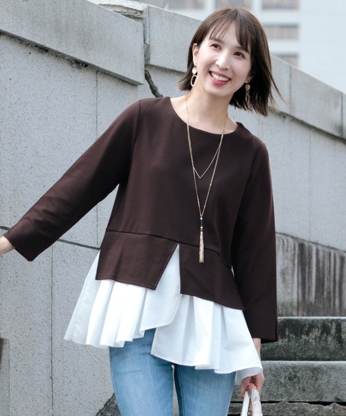 ElegChic(エレグシック)の「レイヤードプルオーバートップス(Tシャツ/カットソー・レディース・ネイビー/ベージュ/ブラック/ブラウン・F)」の21枚目の写真