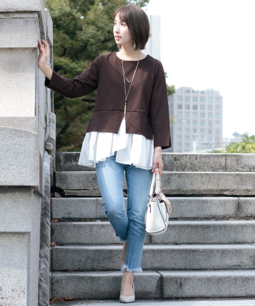 ElegChic(エレグシック)の「レイヤードプルオーバートップス(Tシャツ/カットソー・レディース・ネイビー/ベージュ/ブラック/ブラウン・F)」の22枚目の写真