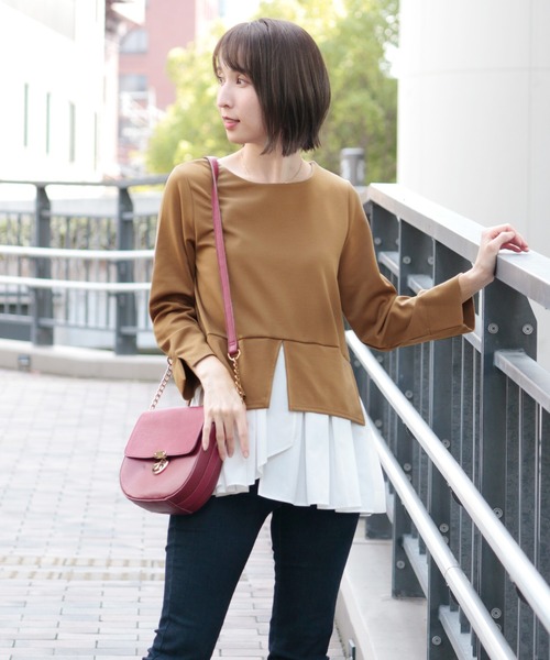 ElegChic(エレグシック)の「レイヤードプルオーバートップス(Tシャツ/カットソー・レディース・ネイビー/ベージュ/ブラック/ブラウン・F)」の5枚目の写真