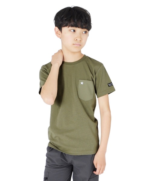 GLAZOS（グラソス）の「天竺・ポケットスター刺繍半袖Tシャツ（Tシャツ/カットソー・キッズ・ホワイト/ブラウン/ブラック/カーキ・130cm/160cm/170cm/140cm/150cm）」の4枚目の写真