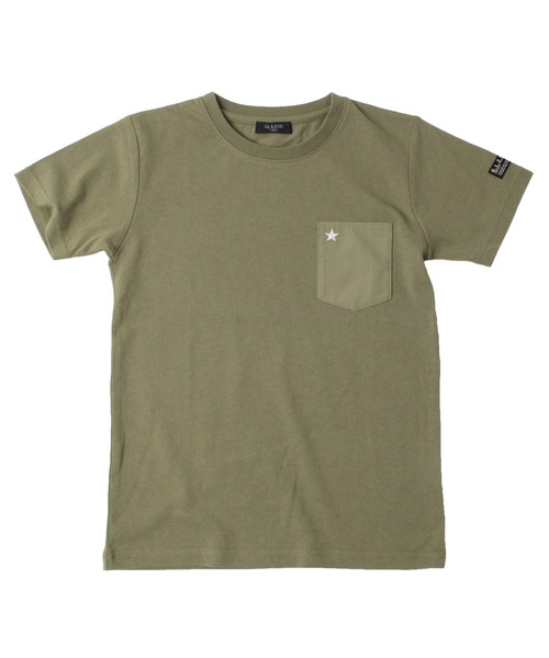 GLAZOS（グラソス）の「天竺・ポケットスター刺繍半袖Tシャツ（Tシャツ/カットソー・キッズ・ホワイト/ブラウン/ブラック/カーキ・130cm/160cm/170cm/140cm/150cm）」の5枚目の写真