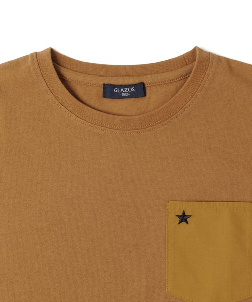 GLAZOS（グラソス）の「天竺・ポケットスター刺繍半袖Tシャツ（Tシャツ/カットソー・キッズ・ホワイト/ブラウン/ブラック/カーキ・130cm/160cm/170cm/140cm/150cm）」の18枚目の写真