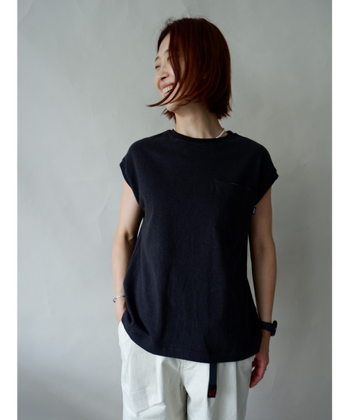 MANASTASH（マナスタッシュ）の「MANASTASH/マナスタッシュ　HEMP SLEEVELESS TEE（Tシャツ/カットソー・レディース・ブラック/ナチュラル/オレンジ・MEDIUM）」の2枚目の写真