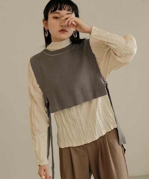 Bab（バブ）の「【WEB限定】サイドリボンレイヤードベスト（ベスト・レディース・ブラック/ベージュ/カーキ・FREE）」の3枚目の写真