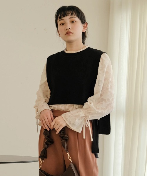 Bab（バブ）の「【WEB限定】サイドリボンレイヤードベスト（ベスト・レディース・ブラック/ベージュ/カーキ・FREE）」の2枚目の写真