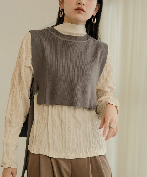 Bab（バブ）の「【WEB限定】サイドリボンレイヤードベスト（ベスト・レディース・ブラック/ベージュ/カーキ・FREE）」の13枚目の写真