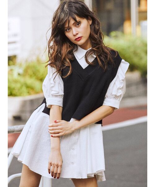 jouetie（ジュエティ）の「ベストセットチュニックシャツ（シャツ/ブラウス・レディース・ブラック/オフホワイト/オレンジ/グリーン・MEDIUM）」の9枚目の写真