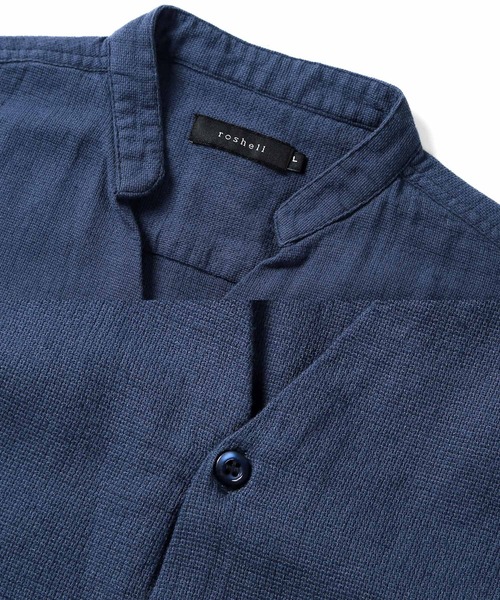 jiggys shop（ジギーズショップ）の「綿麻 パナマ織 スタンド スキッパー 7分袖シャツ（シャツ/ブラウス・メンズ・ホワイト/ライトブルー/ネイビー/グレー系その他/ブルー系その他/ライトピンク/ライトベージュ/チャコール/ブラウン/ベージュ/グレー/グレー系その他2・MEDIUM/LARGE）」の17枚目の写真