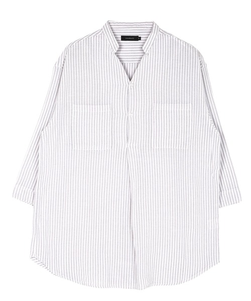 jiggys shop（ジギーズショップ）の「綿麻 パナマ織 スタンド スキッパー 7分袖シャツ（シャツ/ブラウス・メンズ・ホワイト/ライトブルー/ネイビー/グレー系その他/ブルー系その他/ライトピンク/ライトベージュ/チャコール/ブラウン/ベージュ/グレー/グレー系その他2・MEDIUM/LARGE）」の21枚目の写真