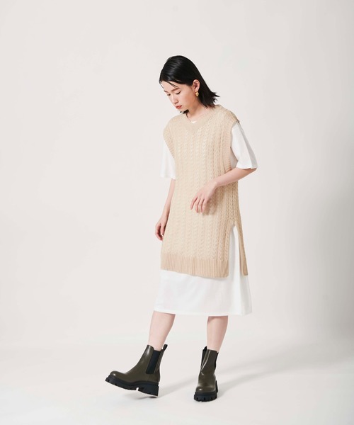 Lilipetit(リリプティ)の「インナーSET透かし柄ニットワンピース(ワンピース・レディース・ライトグレー/オフホワイト・L/M)」の16枚目の写真