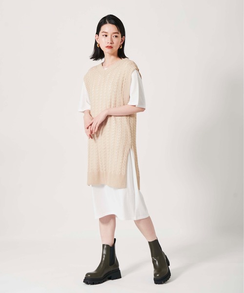 Lilipetit(リリプティ)の「インナーSET透かし柄ニットワンピース(ワンピース・レディース・ライトグレー/オフホワイト・L/M)」の15枚目の写真
