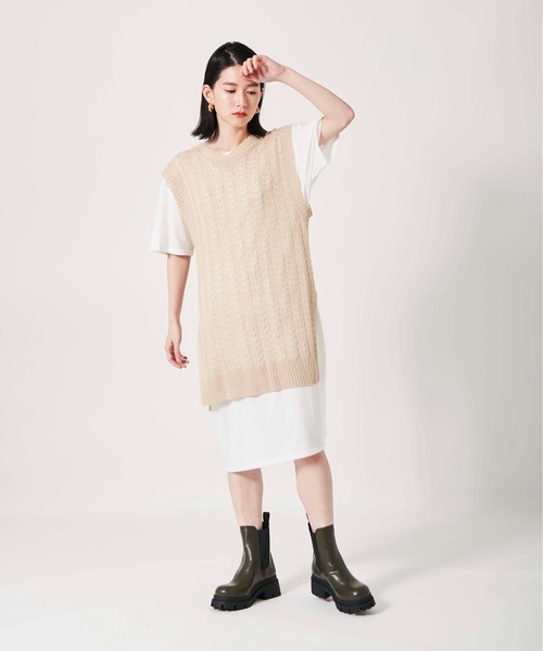 Lilipetit(リリプティ)の「インナーSET透かし柄ニットワンピース(ワンピース・レディース・ライトグレー/オフホワイト・L/M)」の11枚目の写真