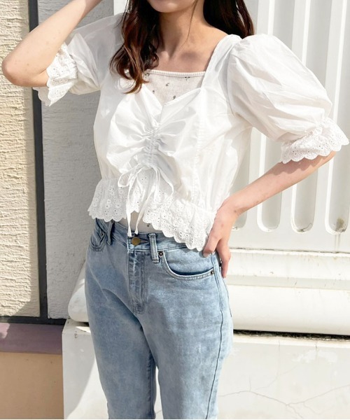 apres jour(アプレジュール)の「コットンレースドロストブラウス+キャミセット【ZOZOTOWN限定アイテム】(シャツ/ブラウス・レディース・ピンクベージュ/オフホワイト/ブラック・X-LARGE/フリー)」の6枚目の写真