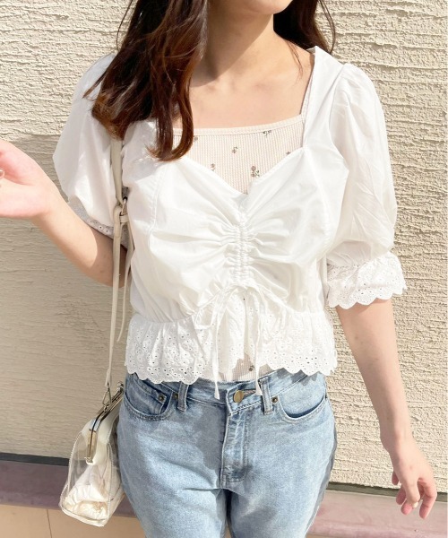 apres jour(アプレジュール)の「コットンレースドロストブラウス+キャミセット【ZOZOTOWN限定アイテム】(シャツ/ブラウス・レディース・ピンクベージュ/オフホワイト/ブラック・X-LARGE/フリー)」の11枚目の写真