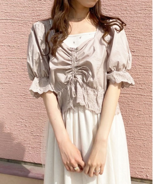 apres jour(アプレジュール)の「コットンレースドロストブラウス+キャミセット【ZOZOTOWN限定アイテム】(シャツ/ブラウス・レディース・ピンクベージュ/オフホワイト/ブラック・X-LARGE/フリー)」の10枚目の写真