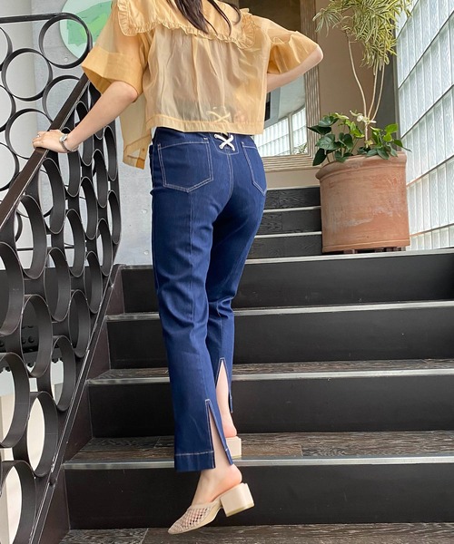 AS KNOW AS PINKY（アズノゥアズピンキー）の「編み上げフレアデニムパンツ（デニムパンツ・レディース・オフホワイト/インディゴブルー/ライトインディゴブルー/ベージュ・M/S）」の3枚目の写真