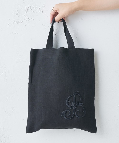 BEARDSLEY(ビアズリー)の「イニシャル刺繍リネンバッグ(トートバッグ・レディース・ベージュ/ブラック・FREE)」の5枚目の写真