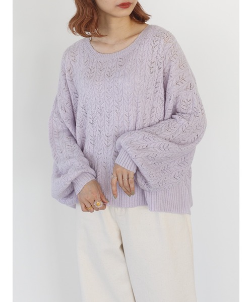 SLURR（スラ―）の「透かしミックスボリュームスリーブニット（ニット/セーター・レディース・ライトブルー/アイボリー/ラベンダー・FREE）」の6枚目の写真