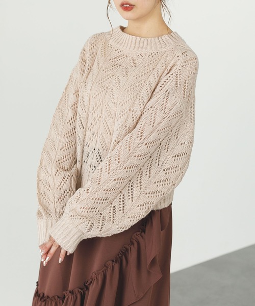 SLURR（スラ―）の「透かしミックスボリュームスリーブニット（ニット/セーター・レディース・ライトブルー/アイボリー/ラベンダー・FREE）」の9枚目の写真