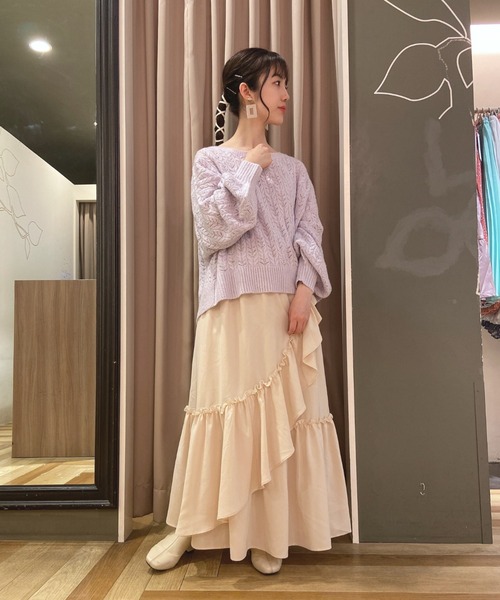 SLURR（スラ―）の「透かしミックスボリュームスリーブニット（ニット/セーター・レディース・ライトブルー/アイボリー/ラベンダー・FREE）」の5枚目の写真