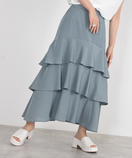 w closet（ダブルクローゼット）の「無地ジョーゼットティアードスカート（スカート・レディース・ライトベージュ/ダークオレンジ/ブルー/グレー系2/ブラック・FREE）」の4枚目の写真