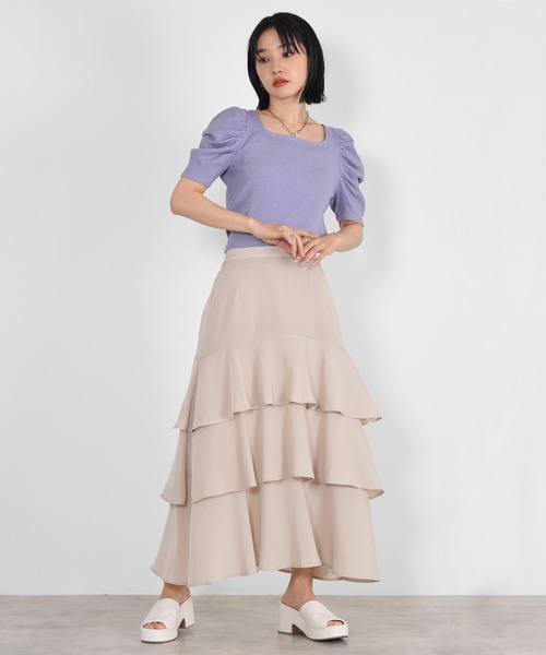 w closet（ダブルクローゼット）の「無地ジョーゼットティアードスカート（スカート・レディース・ライトベージュ/ダークオレンジ/ブルー/グレー系2/ブラック・FREE）」の6枚目の写真