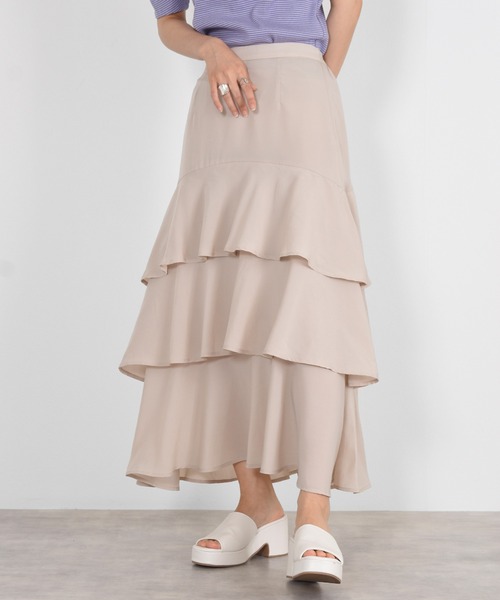 w closet（ダブルクローゼット）の「無地ジョーゼットティアードスカート（スカート・レディース・ライトベージュ/ダークオレンジ/ブルー/グレー系2/ブラック・FREE）」の8枚目の写真