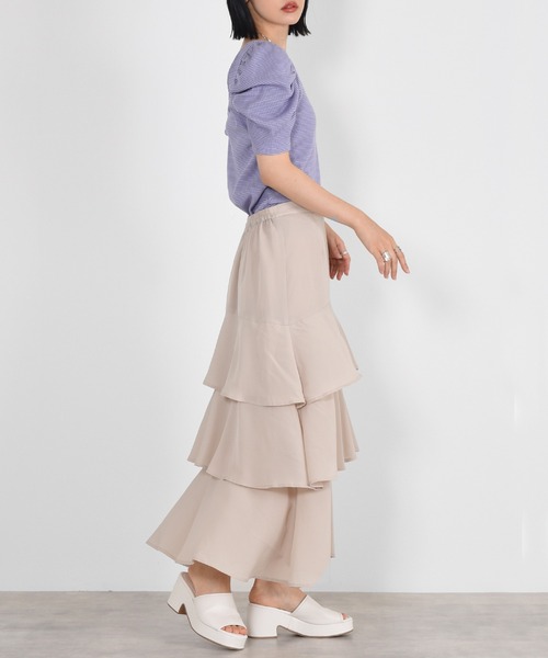 w closet（ダブルクローゼット）の「無地ジョーゼットティアードスカート（スカート・レディース・ライトベージュ/ダークオレンジ/ブルー/グレー系2/ブラック・FREE）」の9枚目の写真