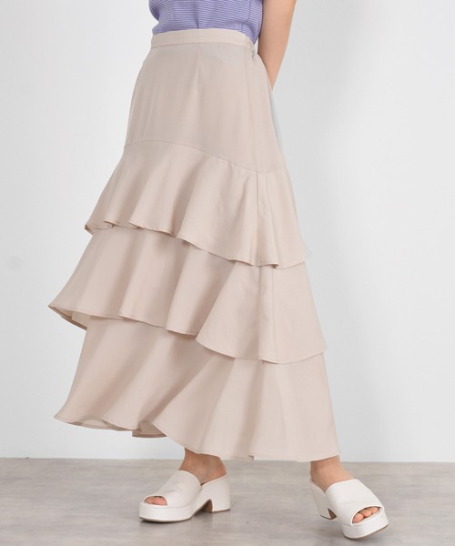 w closet（ダブルクローゼット）の「無地ジョーゼットティアードスカート（スカート・レディース・ライトベージュ/ダークオレンジ/ブルー/グレー系2/ブラック・FREE）」の11枚目の写真