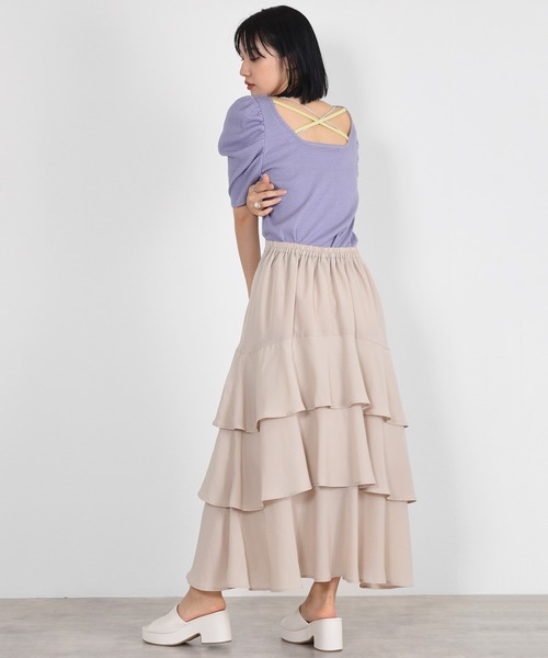 w closet（ダブルクローゼット）の「無地ジョーゼットティアードスカート（スカート・レディース・ライトベージュ/ダークオレンジ/ブルー/グレー系2/ブラック・FREE）」の12枚目の写真