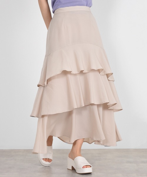 w closet（ダブルクローゼット）の「無地ジョーゼットティアードスカート（スカート・レディース・ライトベージュ/ダークオレンジ/ブルー/グレー系2/ブラック・FREE）」の14枚目の写真