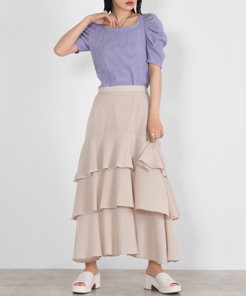 w closet（ダブルクローゼット）の「無地ジョーゼットティアードスカート（スカート・レディース・ライトベージュ/ダークオレンジ/ブルー/グレー系2/ブラック・FREE）」の15枚目の写真