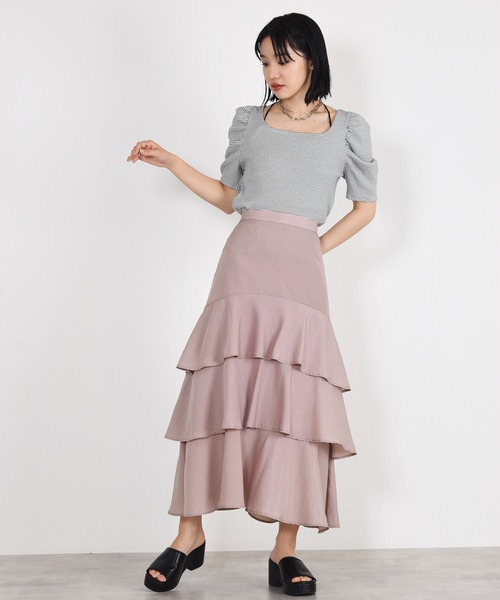 w closet（ダブルクローゼット）の「無地ジョーゼットティアードスカート（スカート・レディース・ライトベージュ/ダークオレンジ/ブルー/グレー系2/ブラック・FREE）」の16枚目の写真