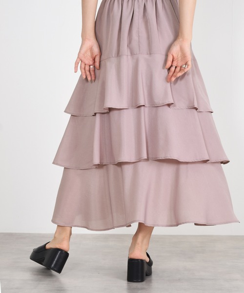 w closet（ダブルクローゼット）の「無地ジョーゼットティアードスカート（スカート・レディース・ライトベージュ/ダークオレンジ/ブルー/グレー系2/ブラック・FREE）」の18枚目の写真