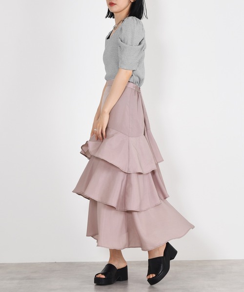 w closet（ダブルクローゼット）の「無地ジョーゼットティアードスカート（スカート・レディース・ライトベージュ/ダークオレンジ/ブルー/グレー系2/ブラック・FREE）」の19枚目の写真