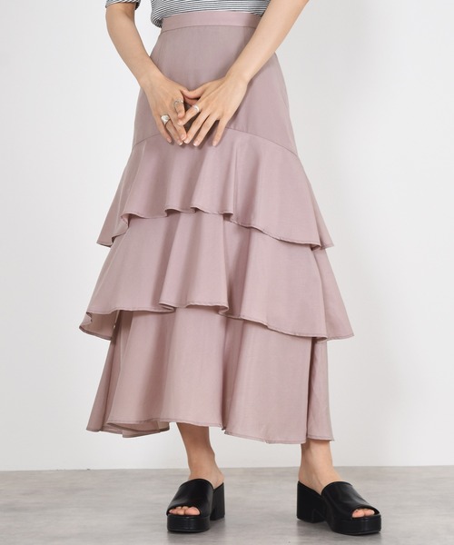 w closet（ダブルクローゼット）の「無地ジョーゼットティアードスカート（スカート・レディース・ライトベージュ/ダークオレンジ/ブルー/グレー系2/ブラック・FREE）」の20枚目の写真