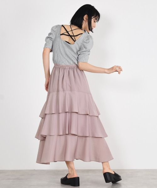 w closet（ダブルクローゼット）の「無地ジョーゼットティアードスカート（スカート・レディース・ライトベージュ/ダークオレンジ/ブルー/グレー系2/ブラック・FREE）」の21枚目の写真