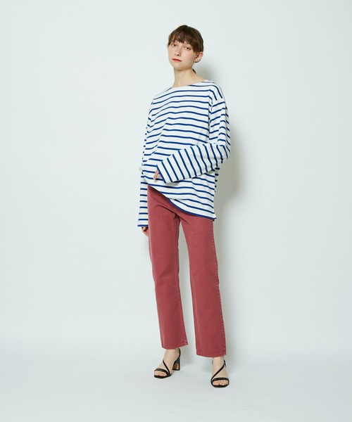 CIAOPANIC（チャオパニック）の「フレアスリーブボーダービッグTシャツ（Tシャツ/カットソー・レディース・ネイビー/ブラウン/ブルー/グリーン・FREE）」の6枚目の写真