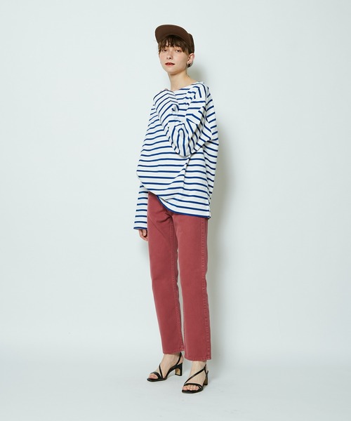 CIAOPANIC（チャオパニック）の「フレアスリーブボーダービッグTシャツ（Tシャツ/カットソー・レディース・ネイビー/ブラウン/ブルー/グリーン・FREE）」の11枚目の写真