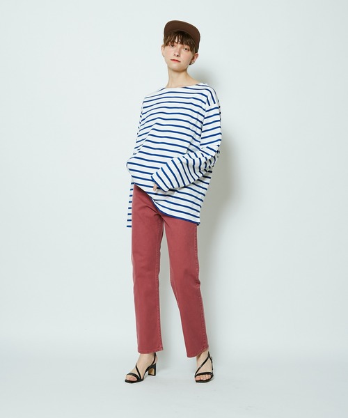 CIAOPANIC（チャオパニック）の「フレアスリーブボーダービッグTシャツ（Tシャツ/カットソー・レディース・ネイビー/ブラウン/ブルー/グリーン・FREE）」の12枚目の写真