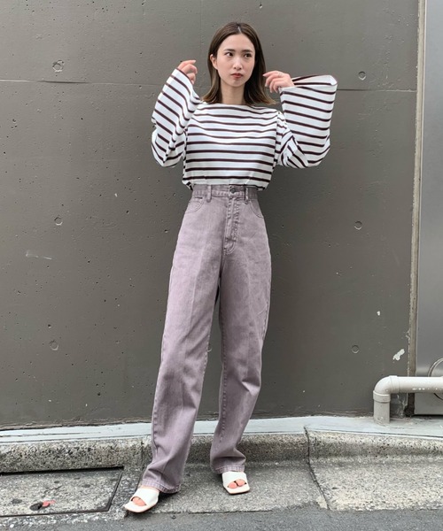 CIAOPANIC（チャオパニック）の「フレアスリーブボーダービッグTシャツ（Tシャツ/カットソー・レディース・ネイビー/ブラウン/ブルー/グリーン・FREE）」の18枚目の写真