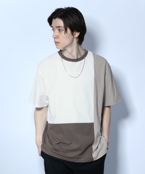 HARE（ハレ）の「ハイショクキリカエカットソー2（Tシャツ/カットソー・メンズ・オフホワイト/ブラック/ベージュ・SMALL/MEDIUM）」の2枚目の写真