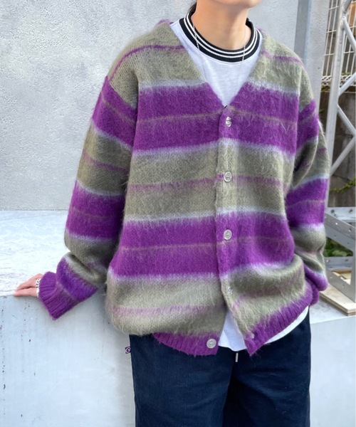 WHO'S WHO gallery（フーズフーギャラリー）の「【KOOKY'N/クーキー】アルパカ混ボーダーモヘアライクカーディガン（カーディガン/ボレロ・レディース・ブラック/パープル/ブルー・FREE）」の9枚目の写真