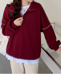 フロントジップ配色ステッチトレーナー