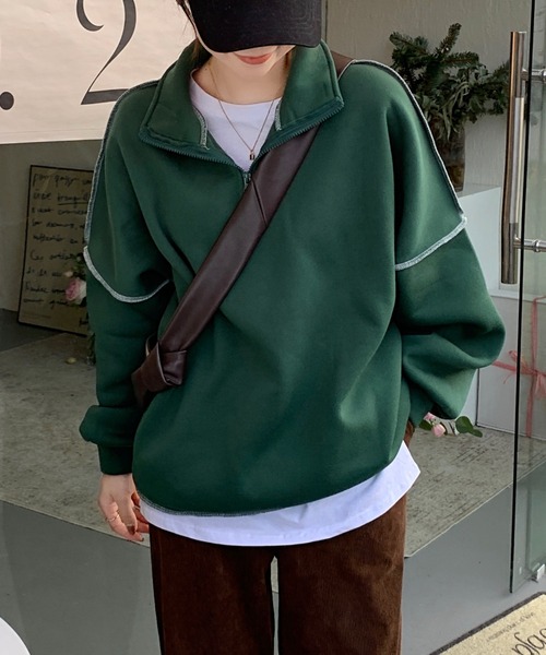 ABITOKYO（アビトーキョー）の「フロントジップ配色ステッチトレーナー（スウェット・レディース・イエロー/グリーン/モカ/ブラック/ピンクベージュ/ブラウン/ブルー/ボルドー/チャコールグレー/ベージュ・FREE）」の13枚目の写真