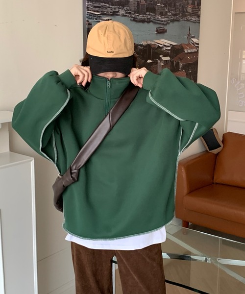 ABITOKYO（アビトーキョー）の「フロントジップ配色ステッチトレーナー（スウェット・レディース・イエロー/グリーン/モカ/ブラック/ピンクベージュ/ブラウン/ブルー/ボルドー/チャコールグレー/ベージュ・FREE）」の16枚目の写真