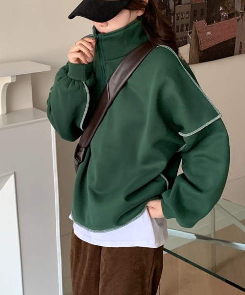 ABITOKYO（アビトーキョー）の「フロントジップ配色ステッチトレーナー（スウェット・レディース・イエロー/グリーン/モカ/ブラック/ピンクベージュ/ブラウン/ブルー/ボルドー/チャコールグレー/ベージュ・FREE）」の18枚目の写真