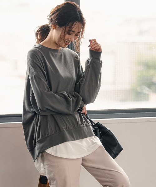 19FW ダブルレイヤードカットソー　長袖　S ダスト　レーヨン　シルク GLOBAL WORK（グローバルワーク）の「フェイクレイヤードプルオーバー