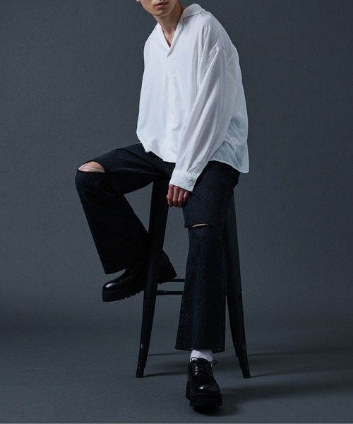 Ellno Loset（エルノロゼット）の「ポリトロカイキンシャツ（シャツ/ブラウス・メンズ・ブラック/パープル系その他/ブルーグリーン/オフホワイト・LARGE/MEDIUM）」の15枚目の写真