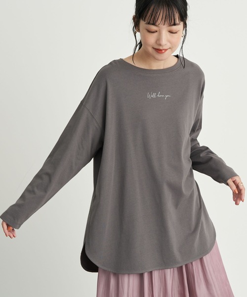 earth music&ecology（アースミュージックアンドエコロジー）の「Well done you ロンT ＊（Tシャツ/カットソー・レディース・チャコールグレー/オフホワイト・FREE）」の2枚目の写真